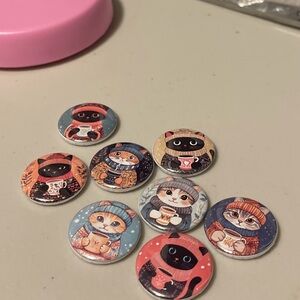 Cute Cat-Themed Button Magnets Set of 8